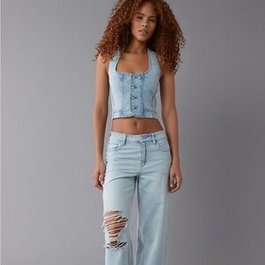 AE Cropped Denim Halter Top